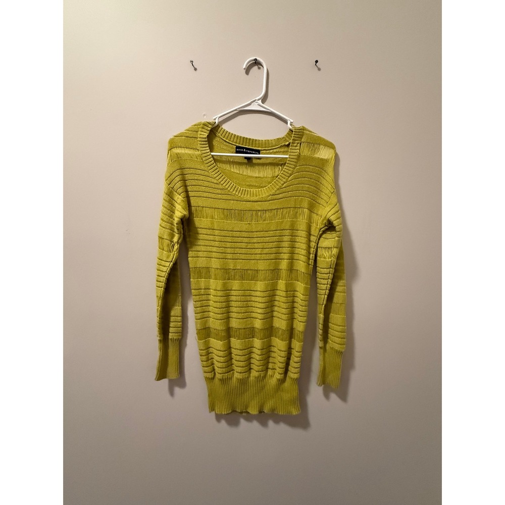 Rock & Republic Lime Green Striped Sheer Knit Sweater Top Women's